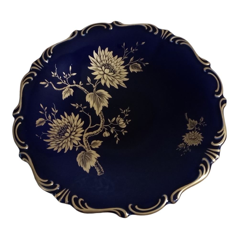 Lindner Echt Cobalt Blue & Gold 12.5" Bowl  Porcelain Jeannette #87